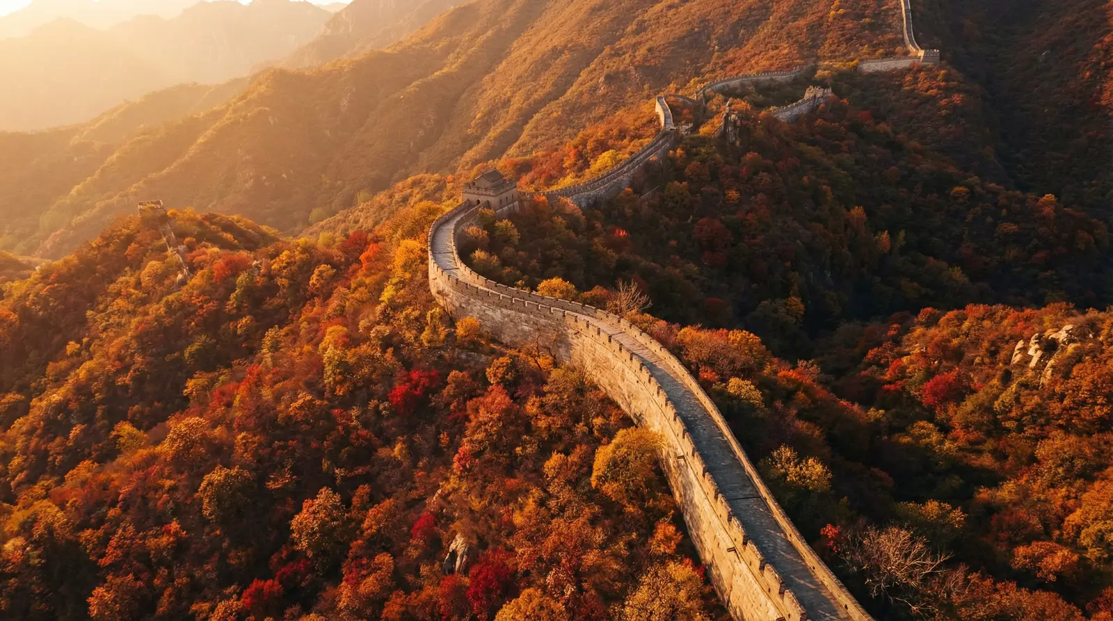 甜涩性 秋日长城航拍全景